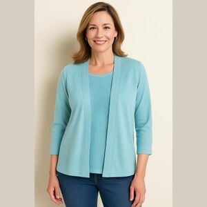 Talbots Aqua Blue Cardigan and Shell Set